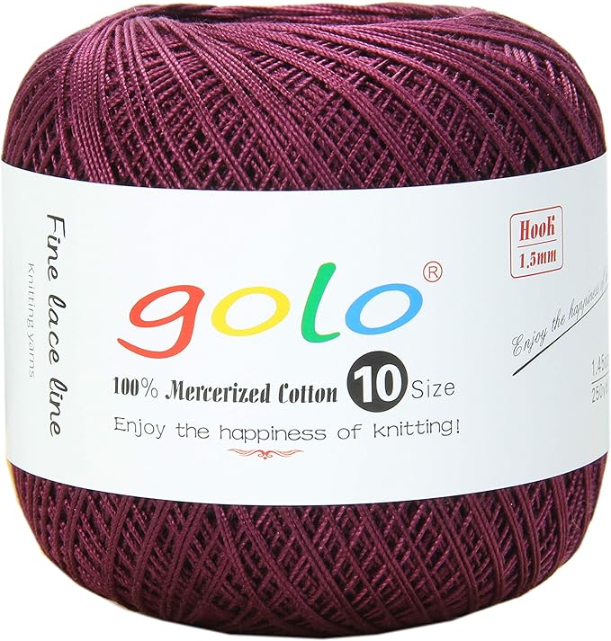 golo Cotton Crochet Thread Balls Size 10 Cotton Knitting Thread Yarn for Crochet Purplish red 757