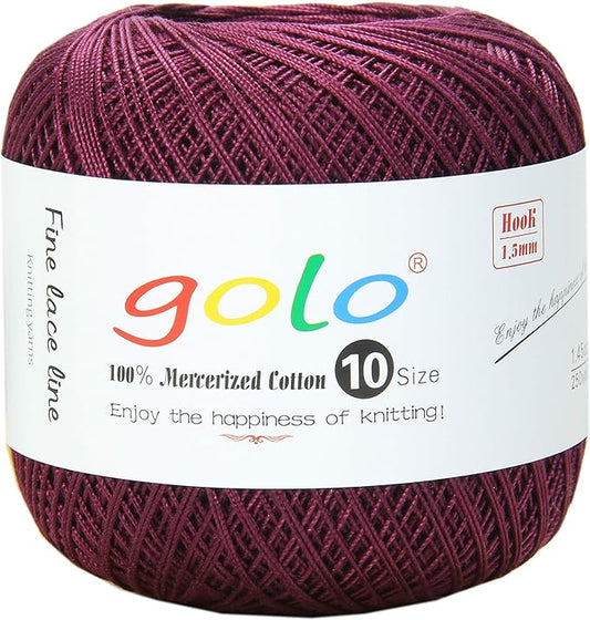 golo Cotton Crochet Thread Balls Size 10 Cotton Knitting Thread Yarn for Crochet Purplish red 757
