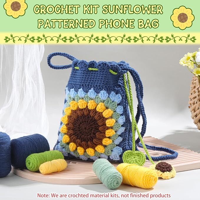Pnytty Crochet Kit for Beginners, Beginners Crochet Kit-Bag, Crochet Starters Craft Kniting Kits for Adults Include Crochet Yarn Hook Tools Supplies and Easy Step-by-Step Video Tutorials (Blue)