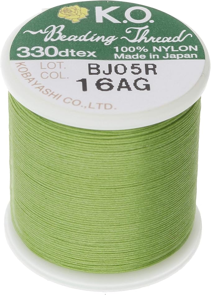 KO Nylon Beading Thread, Apple Green Color, Japanese Pre-Waxed 100% Nylon, 330TEX, Tangle Resistant Knotting Cords, 50m /55 yds Spool, Use for Seed Bead Projects, Loom Work & Bead Weaving