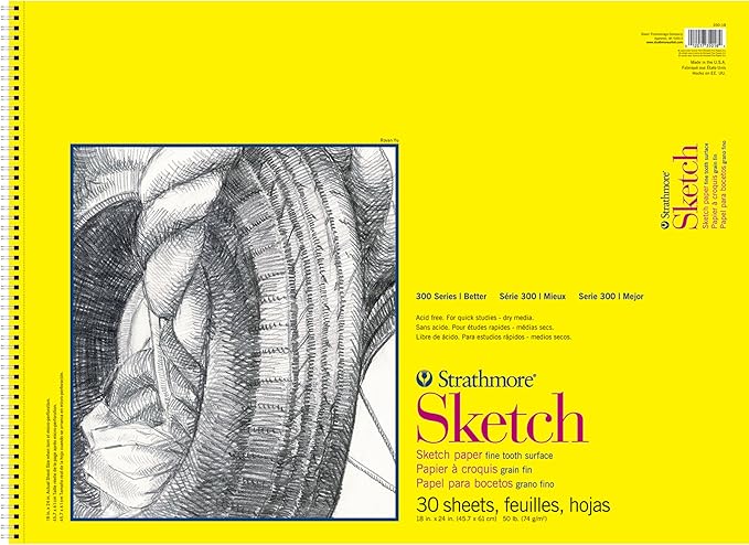 Strathmore 300 Series Sketch Pad, 18x24 inch, 30 Sheets, Side Wire - Artist Sketchbook for Drawing, Illustration, Art Class Students