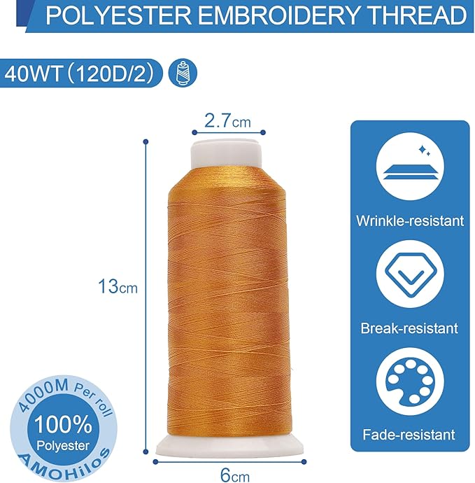 High Tenacity Polyester Embroidery Machine Thread 40WT(120D/2) 4000M Per Spool for Commercial and Domestic Embroidery Machine (Butterscotch-1625)