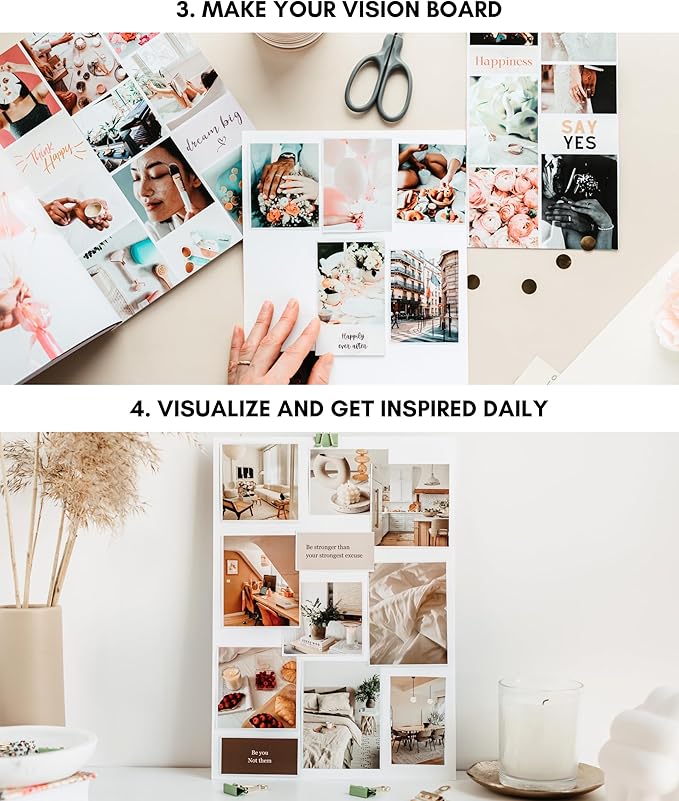Lamare Vision Board Book - 1000+ Aesthetic Vision Board Images & Motivational Quotes, Vision Board Supplies, Vision Board Kit, Collage Book for Manifestation, Self Care & Goal Setting
