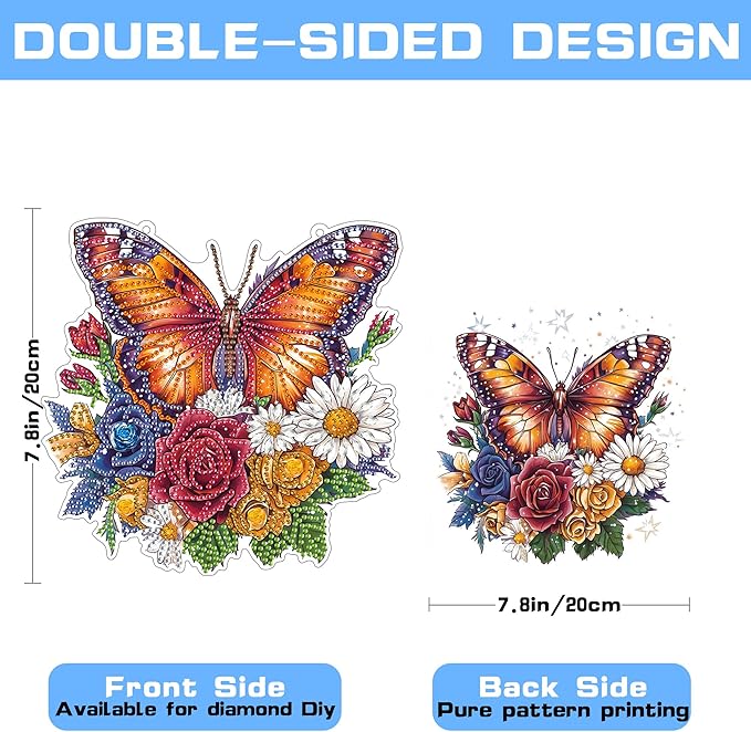 VAIIEYO Butterfly Diamond Art Hanging Ornament, Flower Diamond Painting Suncatchers Window Hanging Kit with Chain, 7.5x7.5 inch Crystal Pendant Art Craft for Gift Home Wall Front Door Decoration