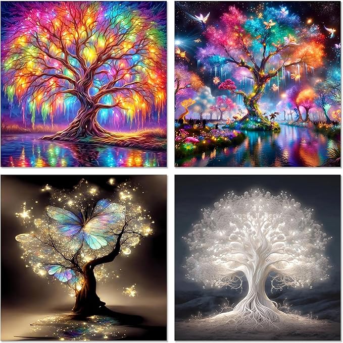 Meothan Diamond Art Kits for Adults, 4 Pack Diamond Painting Kits for Adults, 5D Round Full Drill Paint with Diamond Dots Art Crafts Painting Kit for Home Wall Decor Gift 12x12in (Tree of Life)