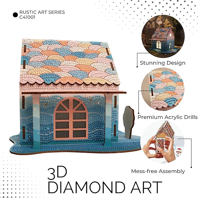 3D Diamond Painting Cabin Kit – DIY Full Drill Miniature House Craft with Rhinestones, Decorative Building Set for Adults & Teens (Mermaid Rainbow Cabin)