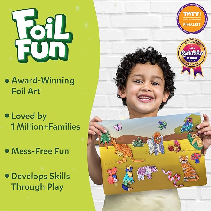 skillmatics foil fun - animals mega pack, no mess art for kids, craft kits & supplies, diy creative activity, travel toys, gifts for boys & girls ages 4, 5, 6, 7, 8, 9, travel toys