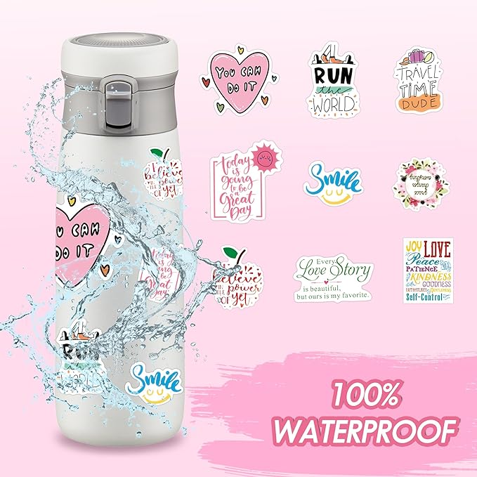 200 pcs quote & positive stickers pack — waterproof motivational vinyl stickers for water bottles, stanley cups, hydro flasks, laptops, computers, vision boards (positive sticker)