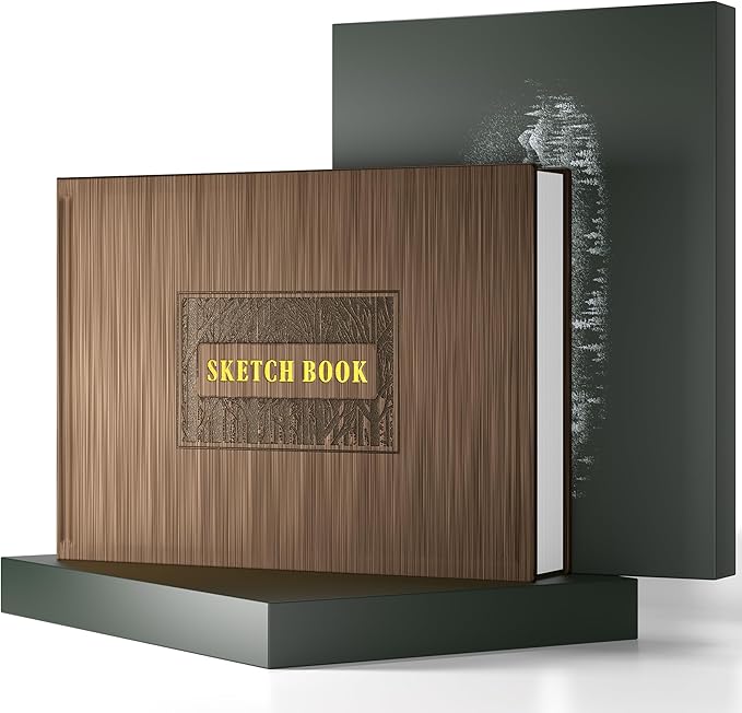 CAGIE Hardcover Sketch Book for Drawing, Art Paper Sketchbook 185 GSM, 11.7" x 8.9" Large Sketchbook with Thick Paper, 60 Sheets, Brown