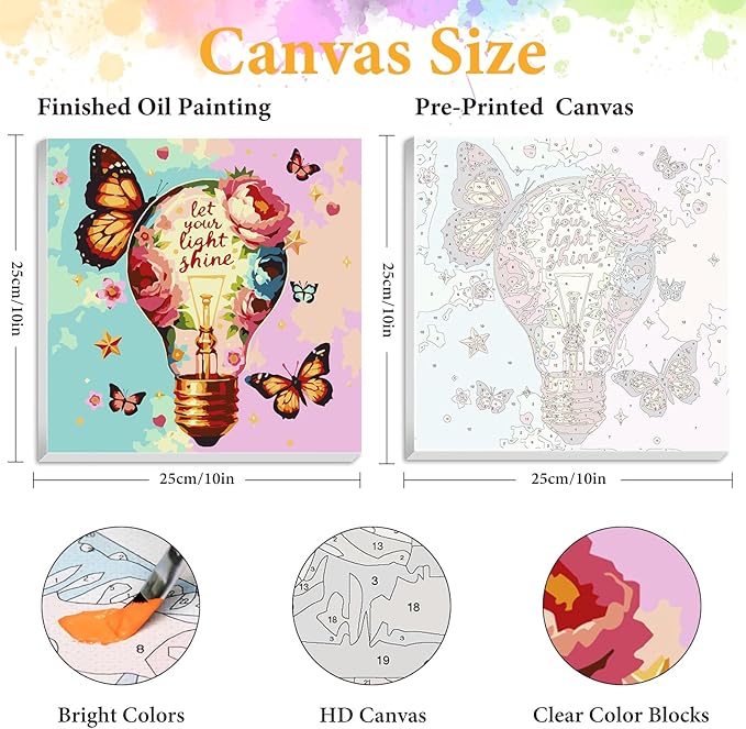 Framed Paint by Numbers Kit for Adults Beginner Light, Adult Paint by Number Kits on Canvas Framed Flower, DIY Acrylic Oil Painting by Numbers with Frame, Perfect for Home Decor Gift 10 X 10 Inch