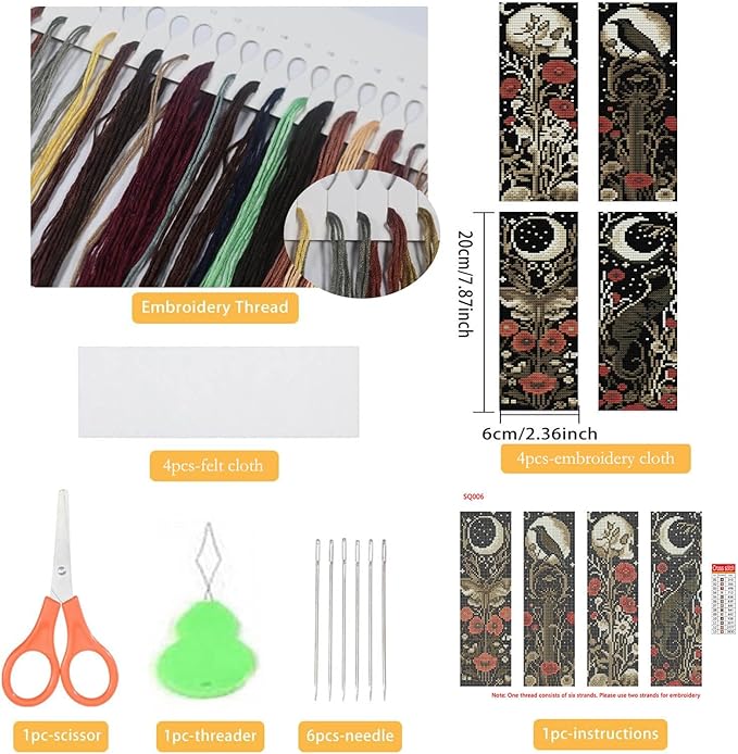 NEGEKFKX 4 Pcs Flower Cross Stitch Bookmark Kit for Adult Beginners,Bohemia Moth Cross Stitch Kits 14 CT DIY Cross Stitch Kits Adult Stamped Bookmark Embroidery Bookmarks Kit