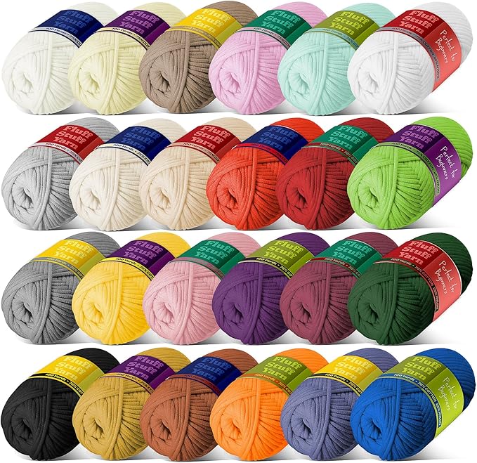 Soft Yarn for Crocheting – Crochet & Knitting Yarn, Beginner Yarn with Easy-to-See Stitches, 24 x 50g - 2400 Yards Amigurumi Yarn, Cotton-Nylon Blend Tshirt Yarn for Crocheting, Worsted Weight Yarn 4