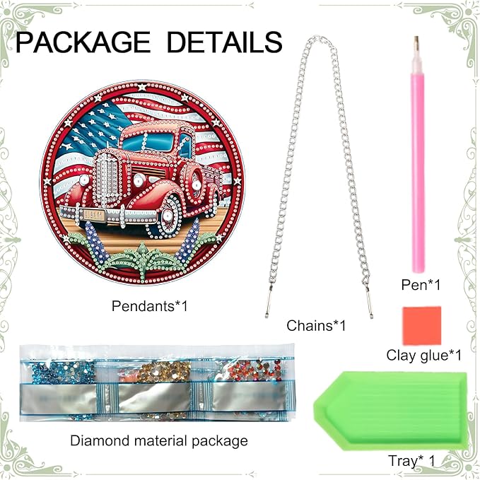 DIY Diamond Painting Hanging Kit – Independence Day Car Acrylic Pendant with 5D Special Shaped Rhinestones, Patriotic Wall or Door Decor, Handmade July 4th Gift for Art Lovers