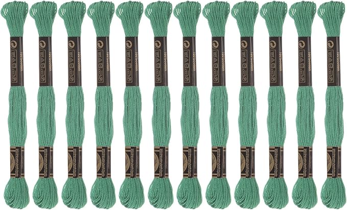 HARFINGTON 12 Skeins Embroidery Floss 8m Each Egyptian Long Fiber Cotton Cross Stitch Thread 26S/2x6 for Embroidery Projects Bracelet, Sea Green