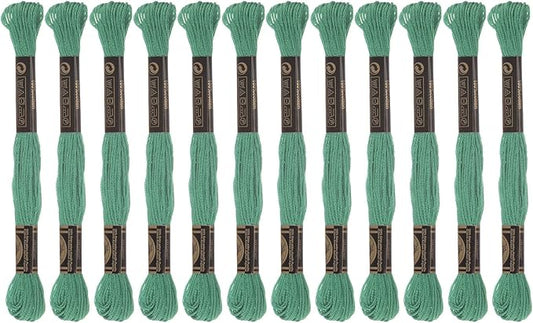 HARFINGTON 12 Skeins Embroidery Floss 8m Each Egyptian Long Fiber Cotton Cross Stitch Thread 26S/2x6 for Embroidery Projects Bracelet, Sea Green