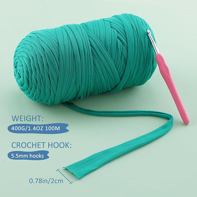 1 Pack T-Shirt Crochet Yarn for DIY Knitting Crochet Cloth Blanket Bag Dolls - 400g Chunky Thick Yarn for Crocheting with Polyester-Spandex Blend Elastic Fabric (White)