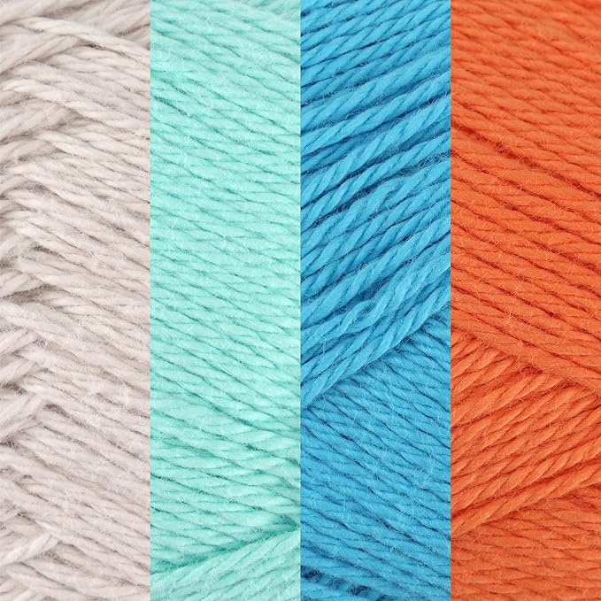 JubileeYarn Cotton Select Yarn - 50g/Skein Sport Weight - Shades of Contrast Colors A - 4 Skeins
