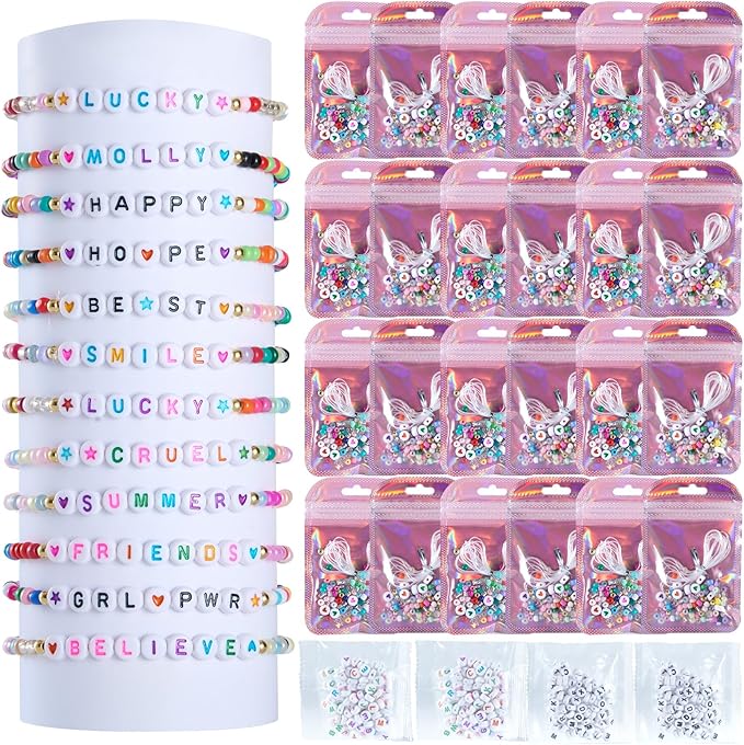 HMHOOXU 24 Set Friendship Bracelet Making Kit Party Favor DIY Jewelry Supplies Bead Set Make Your own Personalised Bracelet for Wedding Birthday Gift Craft Wrapped