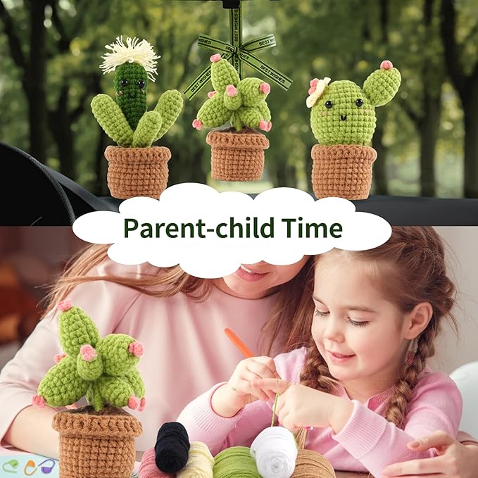 FLORALUNA Crochet Kit for Beginners – DIY Crochet Plants & Succulents Set with Yarn, Hook, Patterns – Make Crochet Hanging Plant Decor, Fake Plants for Home, Gift for Craft Lovers (3 PCS)