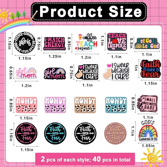 Zeyune 40 Pcs Silicone Focal Beads for Pens, Colorful Silicone Beads for Keychain Making DIY Graduation Gift Necklace Bracelet Jewelry Charms DIY Gifts for Friends Nurse Teacher(Inspirational Style)