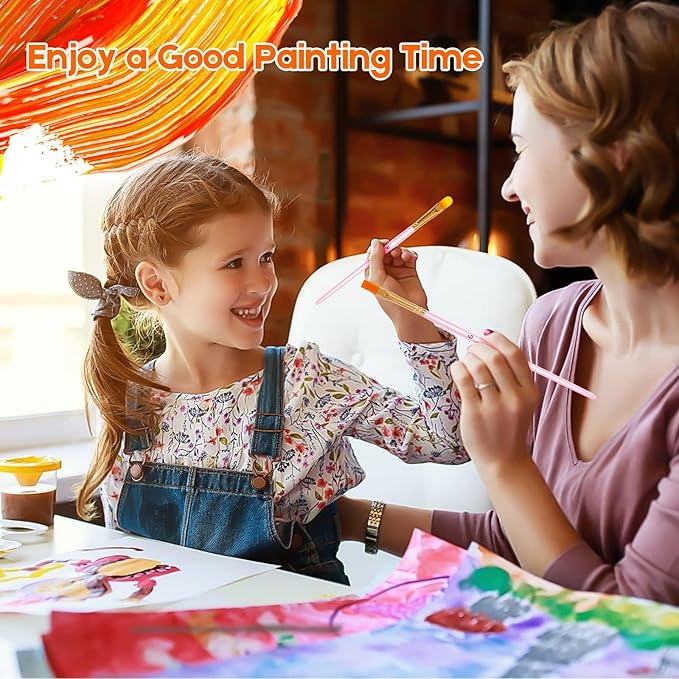 Soucolor 24Pcs Acrylic Paint Brushes Set, Halloween Arts and Crafts for Adults Kids, Round Pointed Tip Artist Paintbrushes for Acrylic Painting Oil Watercolor Canvas Boards Easter Eggs Rock Art