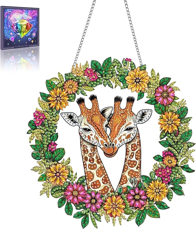 Wergund 5D DIY Giraffe Diamond Art Hanging Kits, Hanging Diamond Art Animal, Acrylic Special Shaped Rhinestone, Window Hanging Pendants for Home Wall Garden Front Door Outdoor Decor Gift(Giraffe)