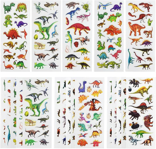 24 sheets(350+) dinosaur 3d puffy stickers for toddlers kids, bulk preschool sticker sheets for reward, craft, scrapbooking