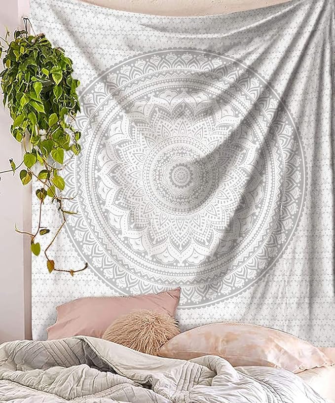 popular handicrafts tapestry wall hanging hippie ombre metallic mandala bohemian hippy intricate indian tapestries bedspread 84 x 90 inches (215cm x 230cm) silver