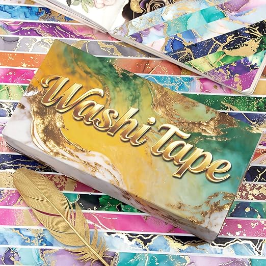 Gold Washi Tape Set - 24 Rolls Metallic Foil Marbling Washi Tape, Decorative Washi Tapes for Junk Journal Supplies, Bullet Journal Supplies, DIY Crafts, Scrapbooking, School Supplies