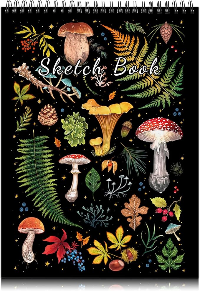 Sketchbook Top Spiral Bound Sketch Pad, 9 x 12 inch,100GSM Thick Paper,50 Sheets 100 Pages,Art Sketch Book Aesthetic Cute Drawing Writing Paper for Girls Women-Mushroom