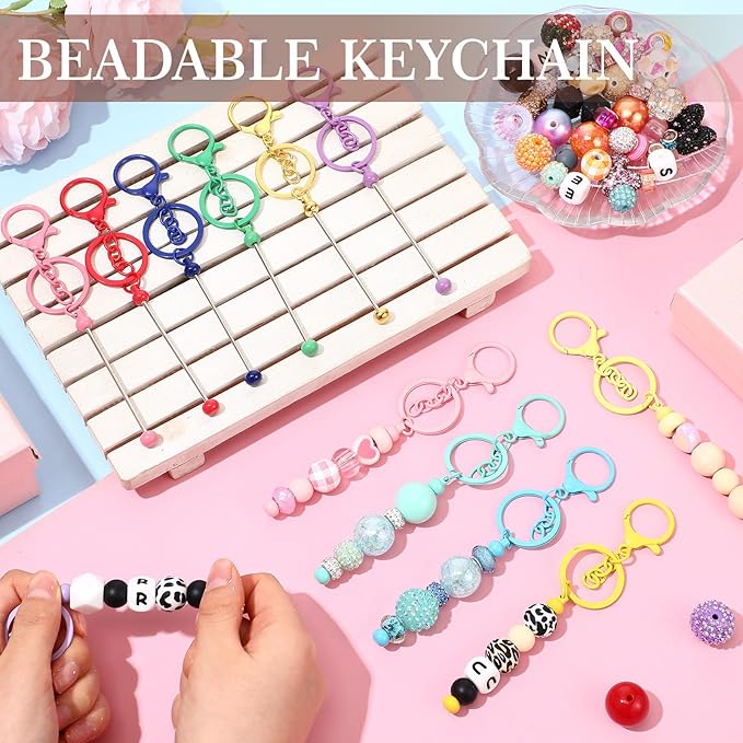 Tondiamo 24 Pcs Beadable Keychain Bars Bulk Beads for Keychain Making Kit Gifts for Women Men DIY Crafts (Mixed Color)