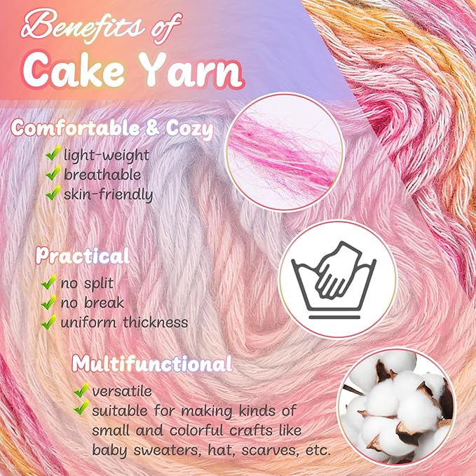 Aeelike Gradient Yarn for Crocheting, 3 Skeins Cake Yarns 100g (3.52 oz) 245m (267 Yards) # 3 Light Weight Super Soft Ombré Yarns for Making Blanket Scarves Sweaters, Pink Purple Gradient