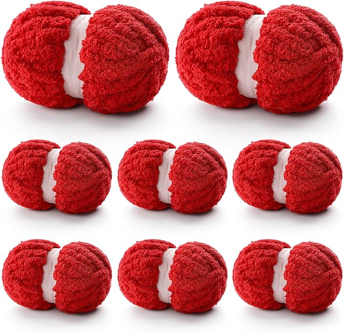 8 Pack Chunky Yarn for Hand Knitting - Chenille Yarn for Crocheting - 224 Yds Chunky Blanket Yarn Jumbo, Thick Fluffy for Knitting Blankets, Super Bulky Yarn 61.6 Oz (Big Red)