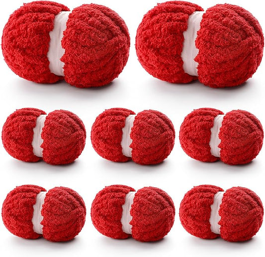 8 Pack Chunky Yarn for Hand Knitting - Chenille Yarn for Crocheting - 224 Yds Chunky Blanket Yarn Jumbo, Thick Fluffy for Knitting Blankets, Super Bulky Yarn 61.6 Oz (Big Red)