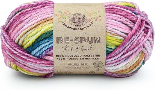 Lion Brand Yarn, Re-Spun Thick & Quick Super Bulky Yarn for Knitting, Crochet, and Crafts, Meadow Flowers, 1 Pack, Variegated Fiber for Chunky Blankets, Bulky Throws, and Cozy Sweaters