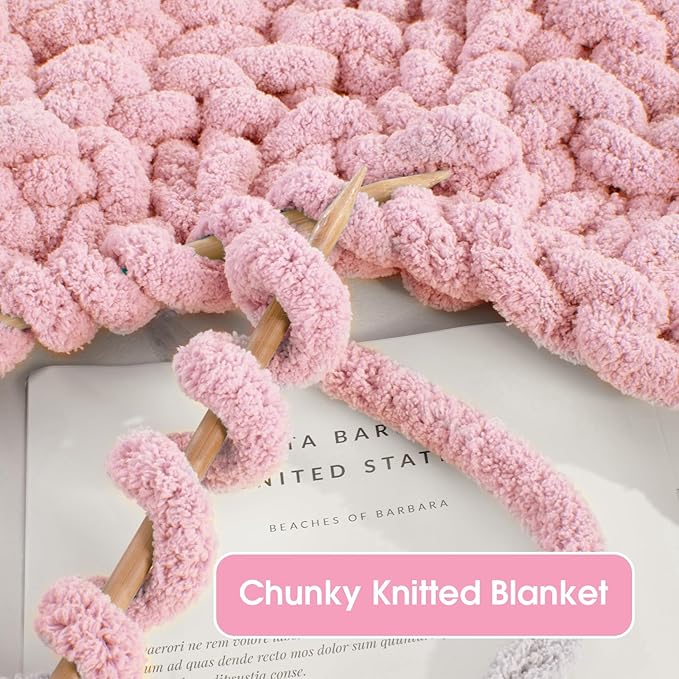 MABOZOO Assorted Chunky Yarn for Crocheting 8 Pack,Fluffy Jumbo Chenille Yarn,Soft Plush Yarn Bulky,Giant Thick Fuzzy Yarn for Hand or Arm Knitting,Cream & Pink(31.7 yds,8 oz Each Skein)