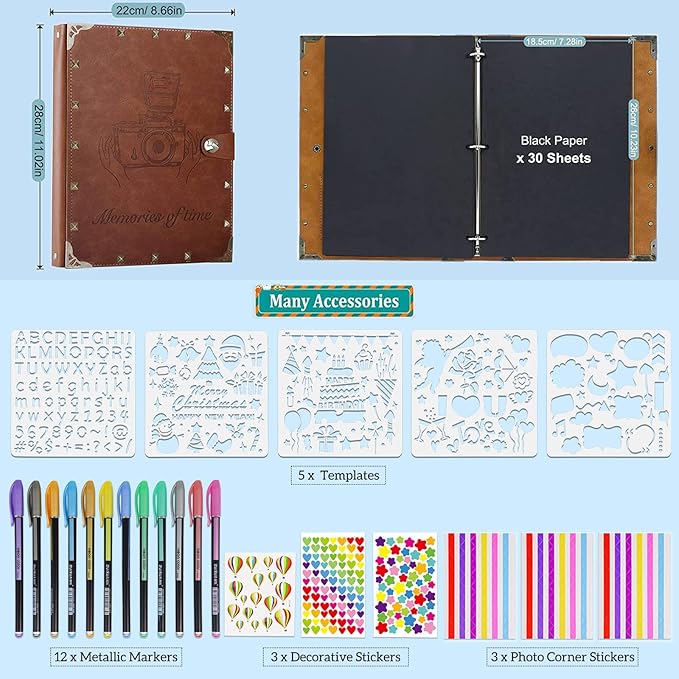 ZEEYUAN DIY Scrapbook Photo Album 60 Pages Leather Memory Photo Book 8.5x11 inch,Vintage Travelling Scrapbook Family Scrap Book Scrapbooking Supplies Kits for Couples