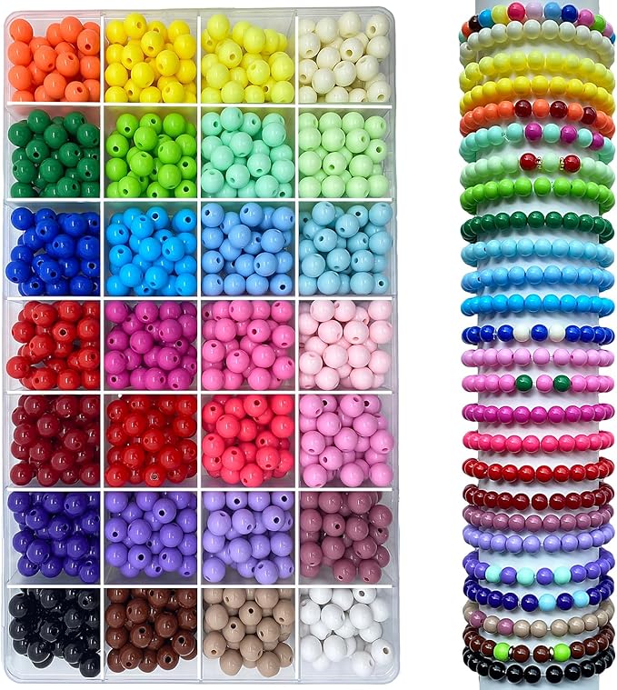 LLchunyun 756Pcs 8mm Acrylic Round Beads for Bracelets,28 Candy Colors Assorted Plastic Round Beads for Jewelry Making Kit Loose Bead Bubble Gum Bead for Earrings Necklace Phone Lanyard (8mm)