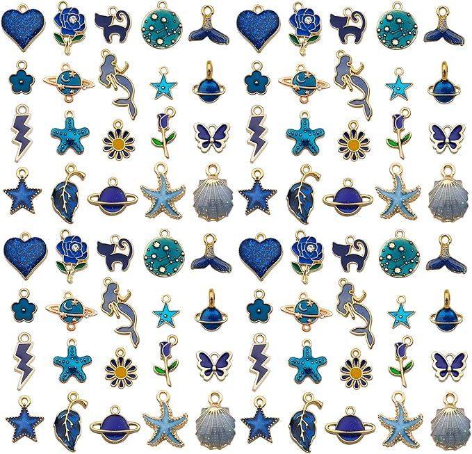 WOCRAFT 40pcs 20 pairs Assorted Enamel Bracelet Charms for Jewelry Making DIY Necklace Bracelet Earrings Keychain Crafting Charms Kit Crafts (Blue-SN995)