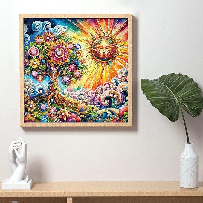 LazyFold Diamond Art Painting Kits for Adults, 5D Special Shape Diamond Art Kits for Beginners, Crystal Rhinestones Diamond Art Painting for Home Wall Decoration Gift 12×12inch, Sun and The Tree