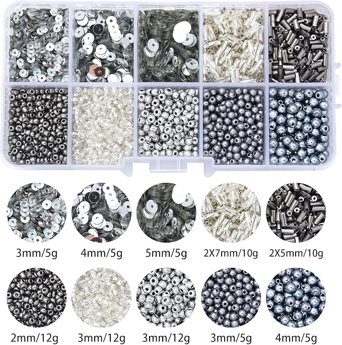 Assorted Beads for Jewelry Making, Glass Seed Bugle Tube Beads Loose Sequins Multiple Sizes for Crafts Sewing Jewelry Making