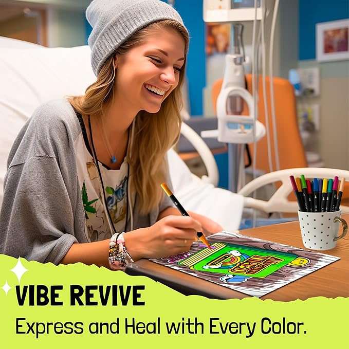RYVE Adult Coloring Book Set for Adults Relaxation - Sassy & Funny Self Care Gifts for Women, Motivational Swear Word Coloring Book, Cancer Care Gifts Chemo Care Package for Women, 24 Markers Included