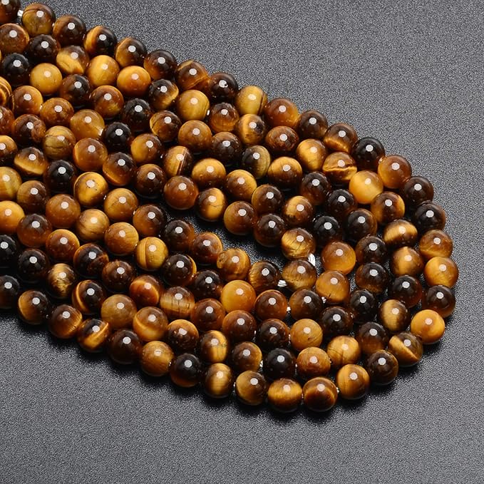 LPBeads 200Pcs Polished 6mm Round Natural Yellow Tiger Eye Gemstone Loose Beads with Stretch Cord for Jewelry Making Bracelets