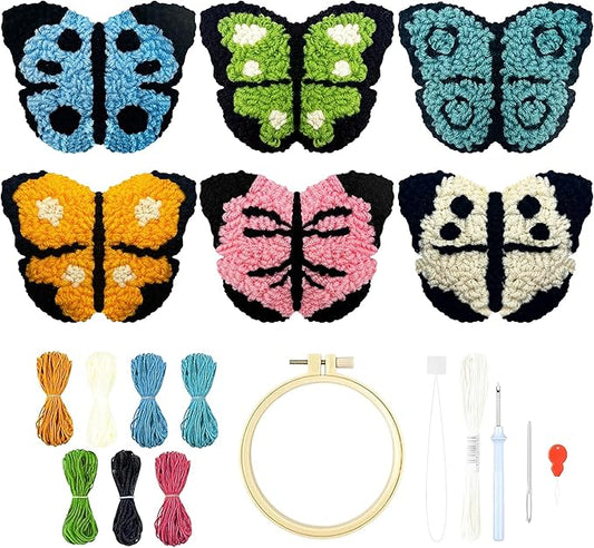 Morledoa Butterfly Punch Needle Coasters Kit, Punch Needle Kits Adults Beginner, Butterfly Coasters Kit Including Adhesive Felt, Yarns, Embroidery Hoop, Instruction