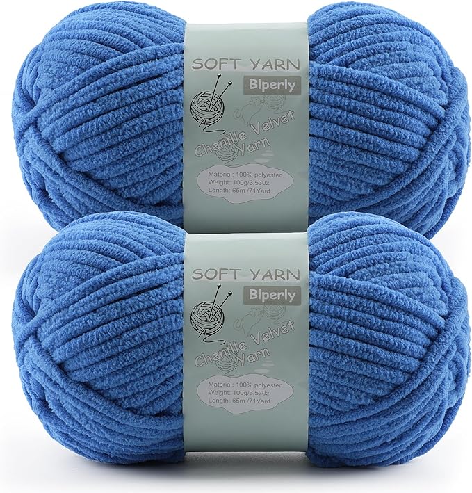 Chunky Chenille Yarn Velvet Soft Super Bulky Size 6 for Crocheting Knitting, Baby Blanket Yarn, 100g 71 Yds per Skein, Easy to Use for Scarves, Amigurumi, Crafts (2, Sky Blue)