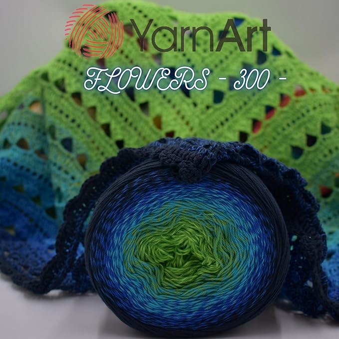 YarnArt Flowers – Gradient Cotton Acrylic Blend, 250g (8.8 oz), 1094 yds, Lightweight Sport Yarn for Crochet, Knitting, Shawls, Summer Projects (300)