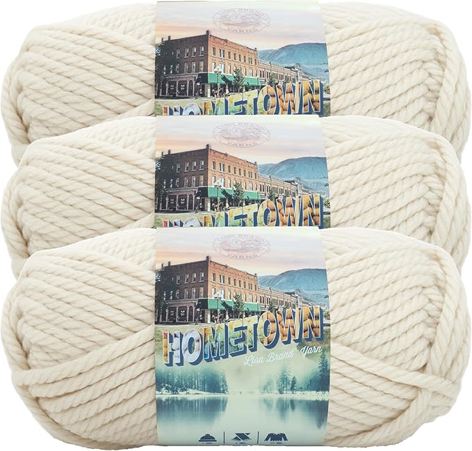 Lion Brand Yarn Hometown Yarn, Super-Bulky Yarn for Knitting, Crocheting, and Crafting, 3 Pack, Houston Cream