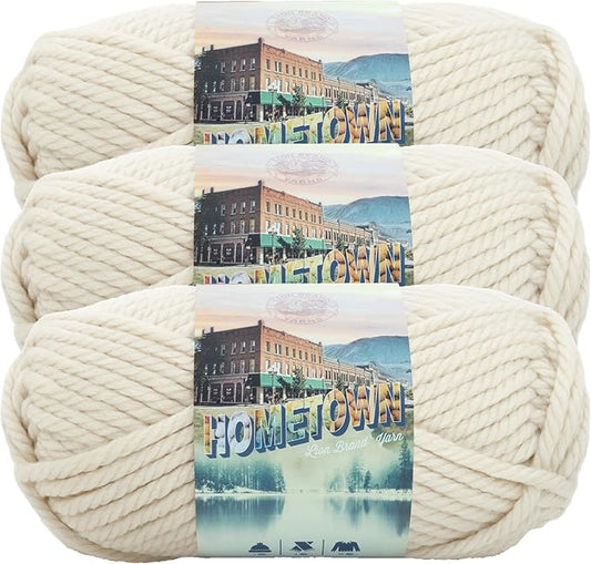 Lion Brand Yarn Hometown Yarn, Super-Bulky Yarn for Knitting, Crocheting, and Crafting, 3 Pack, Houston Cream
