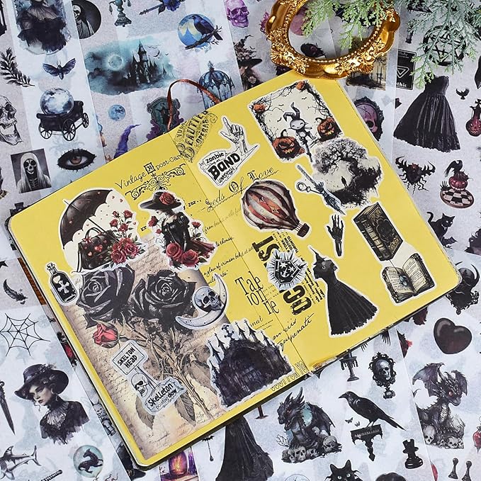 DAPUTOU 550PCS Vintage Scrapbook Stickers Books 24Sheets Vintage Butterfly Garden Flowers Gothic Stickers Kit for Scrapbooking Supplies Aesthetic Junk Journal Journaling Craft Halloween