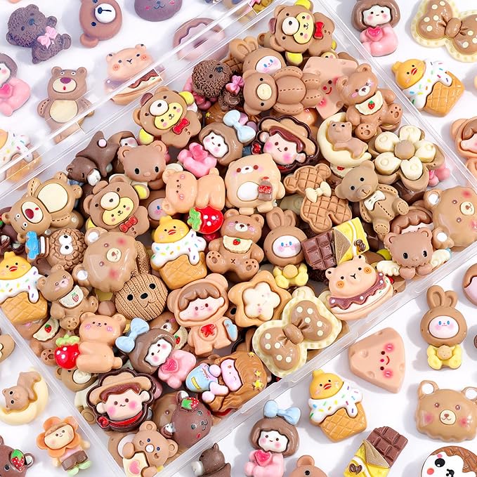 100PCS Brown Slime Charms Cute Flatback Resin Charms for Slime, Kawaii Random Decoden Charm for Embellishments Phone Junk Case Charms Bulk, Hairpins Scrapbooking Crafting & DIY Decoration